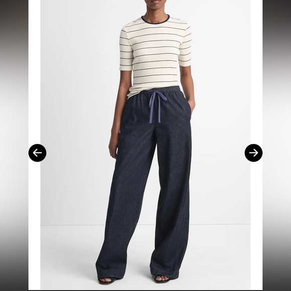 Vince Ribbed Elbow Sleeve Top XXS NWT Cream Blue Luxury Knit Tee - Picture 13 of 13